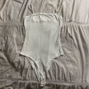 White Ribbed Square-Neck Bodysuit | Charlotte Russe